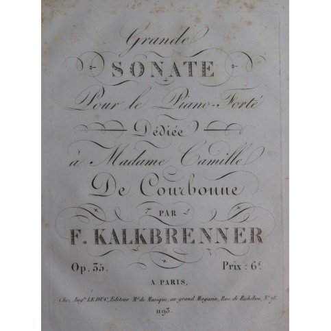 KALKBRENNER Frédéric Grande Sonate op 35 Piano ca1820