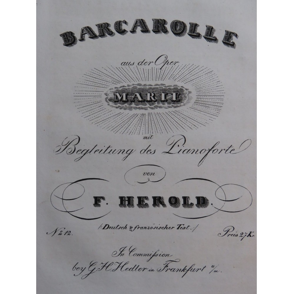 HEROLD Ferdinand Barcarolle aus der Oper Marie Chant Piano ca1840