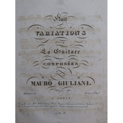 GIULIANI Mauro Huit Variations op 6 Guitare ca1825