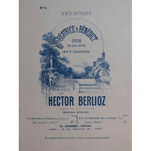BERLIOZ Hector Béatrice et Bénédict No 8 Chant Piano