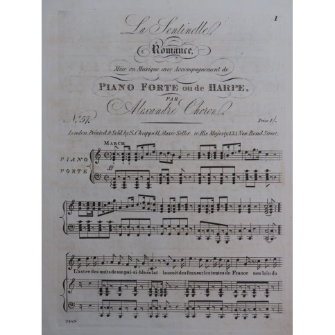 CHORON Alexandre La Sentinelle Chant Piano ou Harpe ca1830