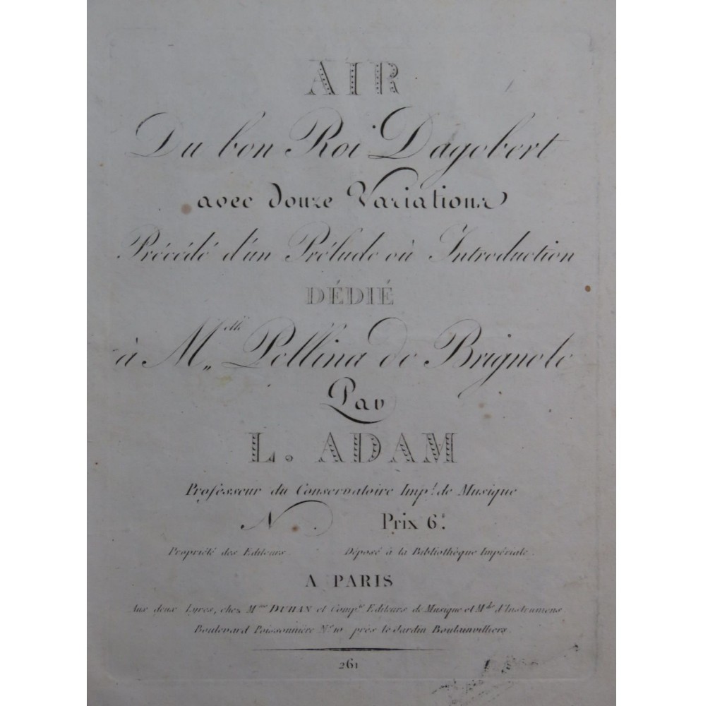 ADAM Louis Air du Bon Roi Dagobert Variations Piano ca1810