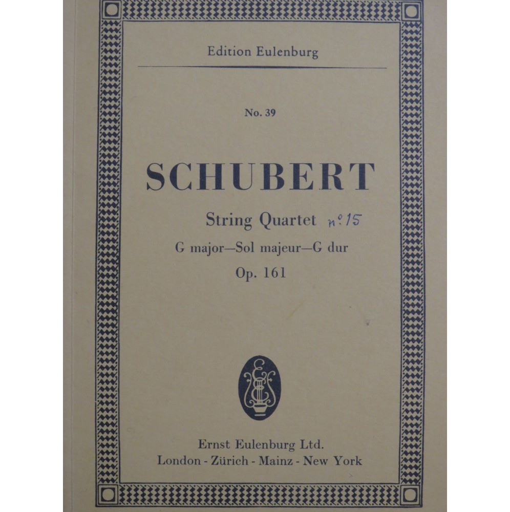 SCHUBERT Franz Quartet G Major op 161 Violon Alto Violoncelle