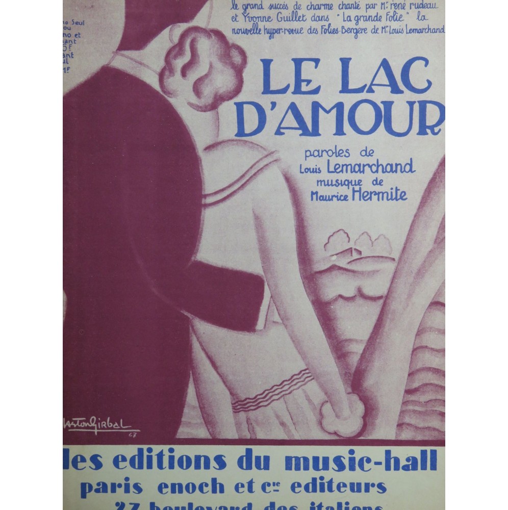 HERMITE Maurice Le Lac d'Amour Chant Piano 1928