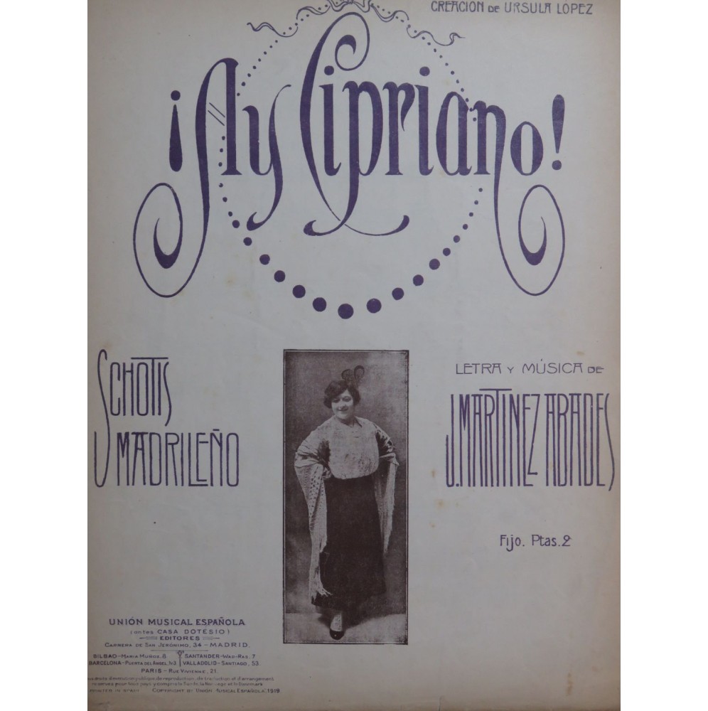 MARTINEZ ABADES J. Ay Cipriano ! Chant Piano 1919