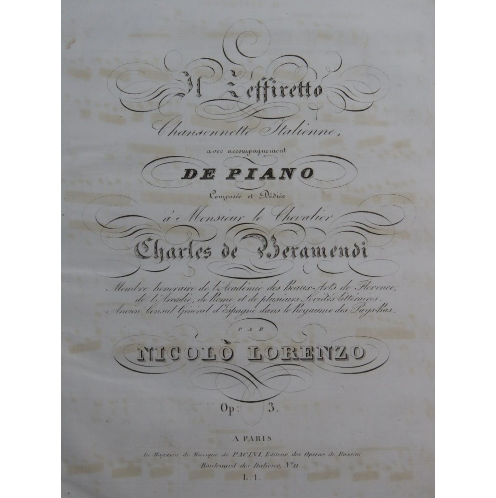 LORENZO Nicolo Il Zeffiretto Chant Piano ca1840