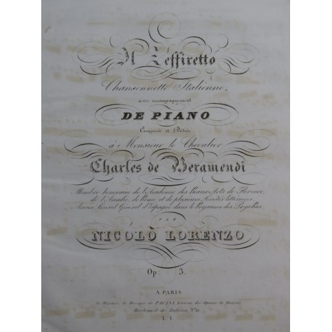 LORENZO Nicolo Il Zeffiretto Chant Piano ca1840