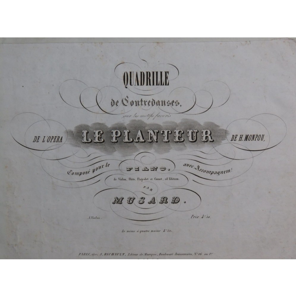 MUSARD Quadrille sur Le Planteur Piano ca1850