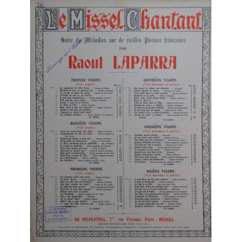 LAPARRA Raoul Le cler ruysselet courant Chant Piano 1925
