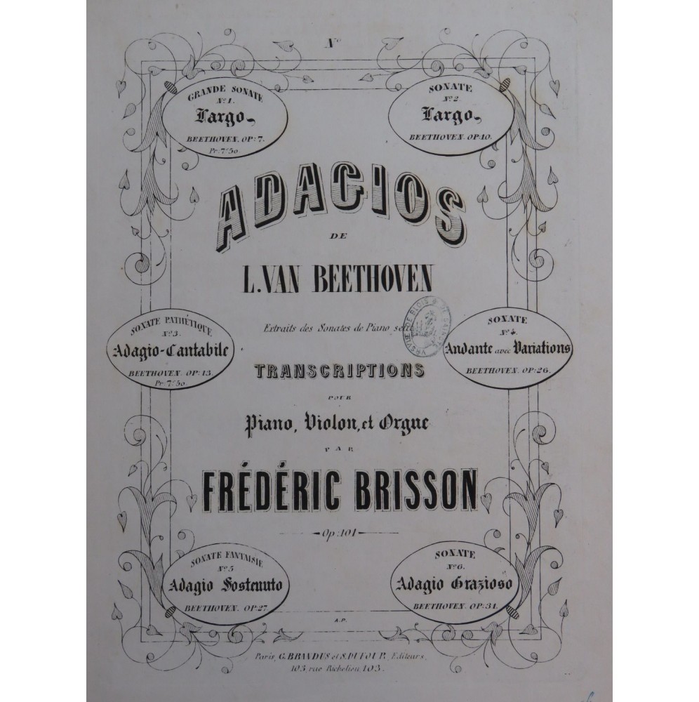 BEETHOVEN Sonate op 13 Adagio Cantabile Trio Piano Orgue Violon ca1868