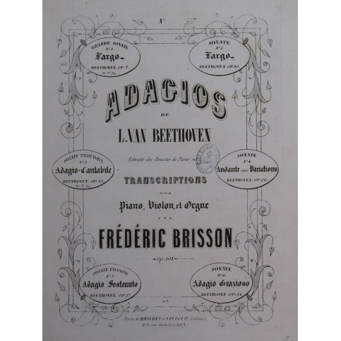 BEETHOVEN Sonate op 13 Adagio Cantabile Trio Piano Orgue Violon ca1868
