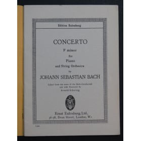 BACH J. S. Piano Concerto F minor Orchestre Piano