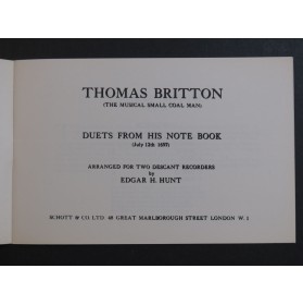 BRITTON Thomas Duos from his Note Book Recorder Flûte à bec