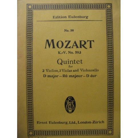 MOZART W. A. Quintet KV 593 Violon Alto Violoncelle