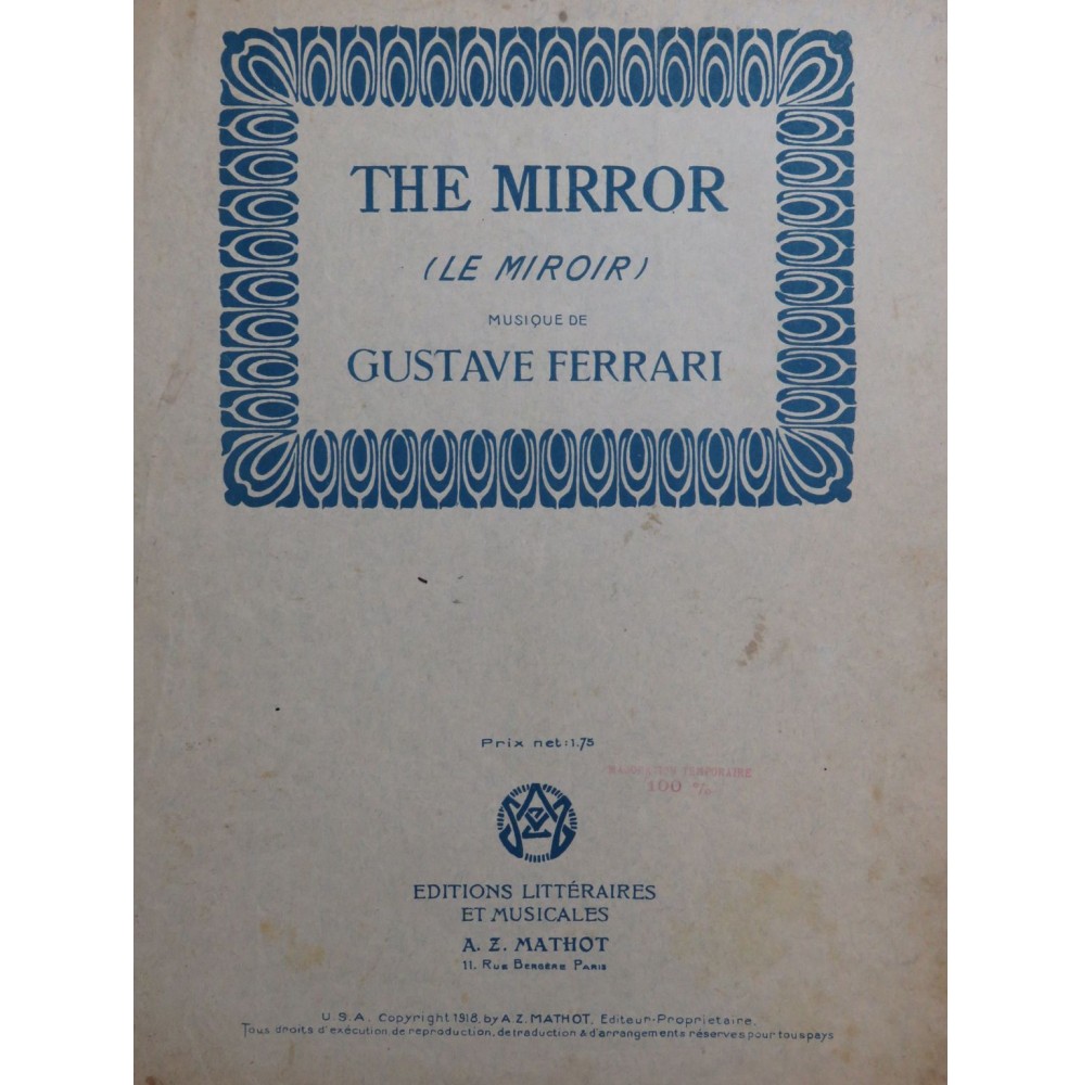 FERRARI Gustave The Mirror Chant Piano 1918