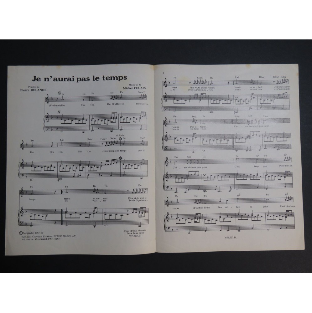 Je n'aurai pas le temps Michel Fugain Chant Piano 1967