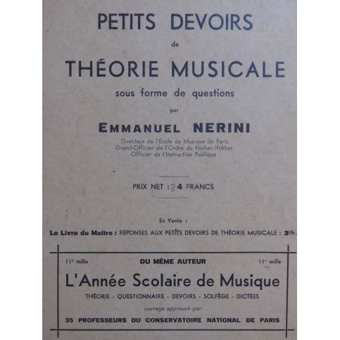 NERINI Emmanuel Petits Devoirs de Théorie Musicale
