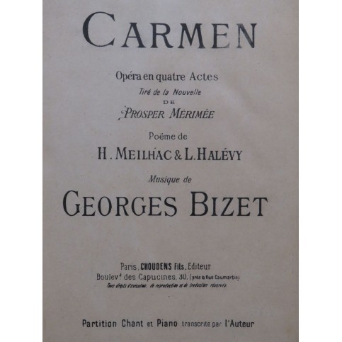BIZET Georges Carmen Chant Piano Opéra 1927