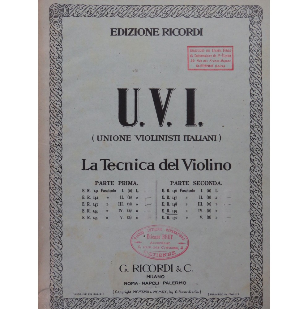La Tecnica del Violino Technique du Violon 1920