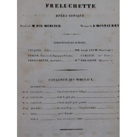 MONTAUBRY E. Freluchette Opéra Chant Piano ca1870