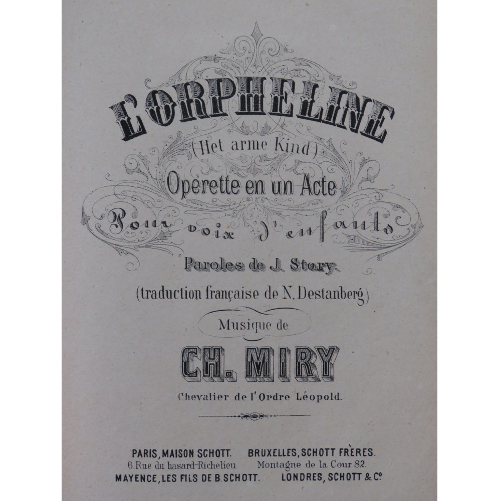 MIRY Charles L'Orpheline Opérette Chant Piano 1873