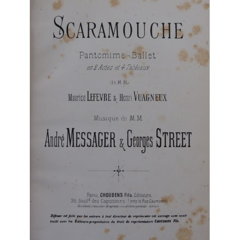 MESSAGER André STREET Georges Scaramouche Ballet 1891