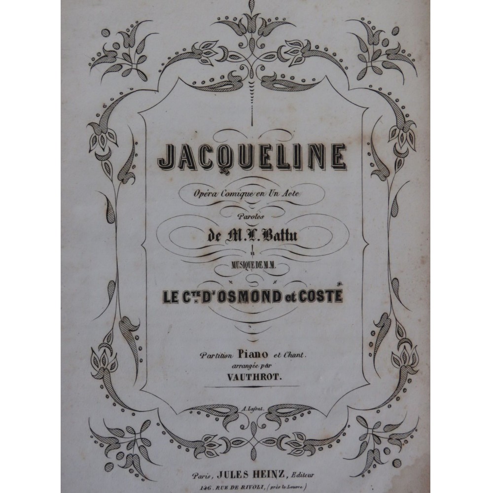 OSMOND COSTÉ Jacqueline Opéra Chant Piano 1855