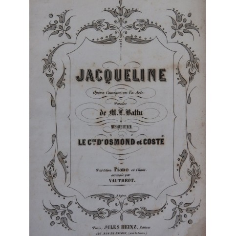 OSMOND COSTÉ Jacqueline Opéra Chant Piano 1855