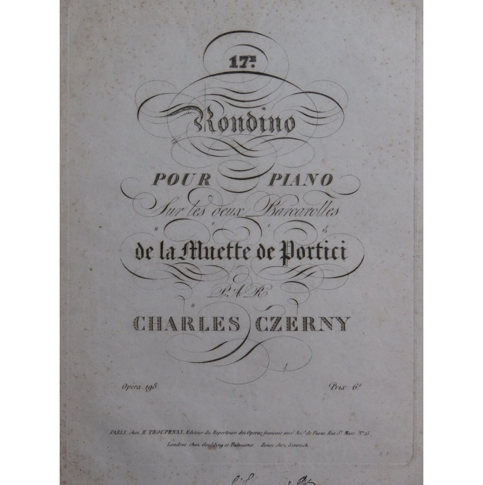 CZERNY Charles Rondino No 17 La Muette de Portici op 198 Piano ca1830