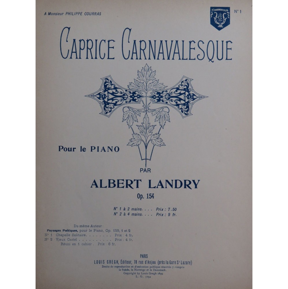 LANDRY Albert Caprice Carnavalesque Piano 1899