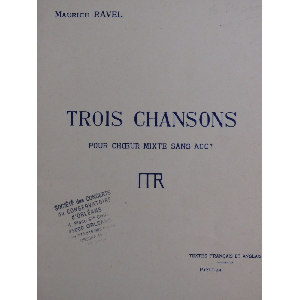 RAVEL Maurice Trois Chansons Chant