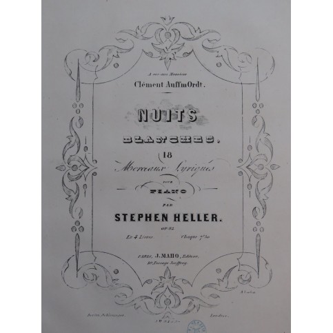 HELLER Stephen Nuits Blanches op 82 1er Livre 4 pièces Piano ca1853