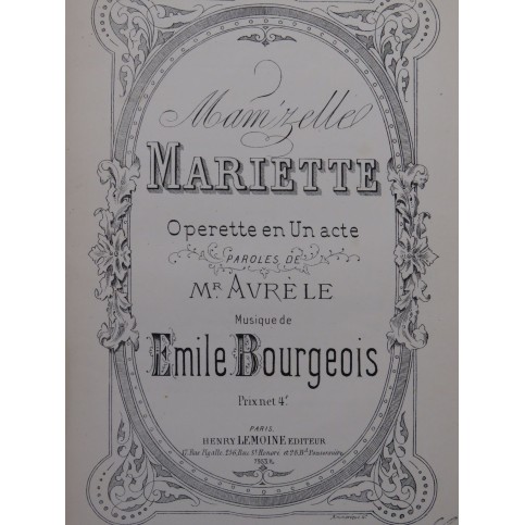 BOURGEOIS Emile Les Infortunes de Sir Edward Opérette ca1880