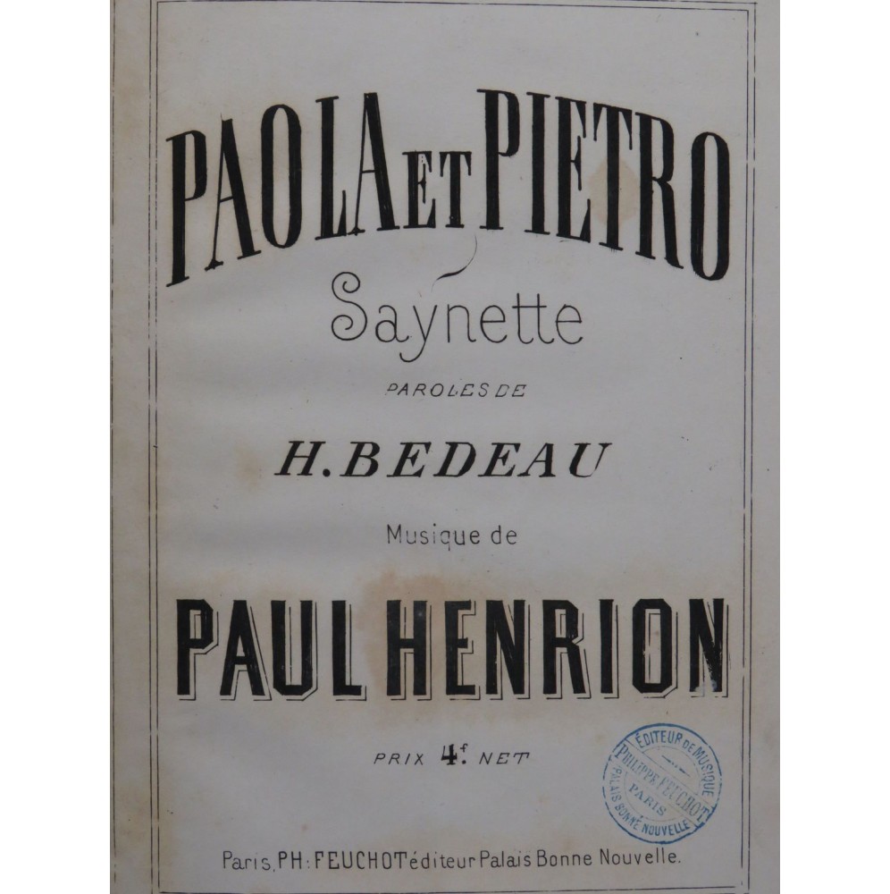 HENRION Paul Paola et Pietro Chant Piano ca1870