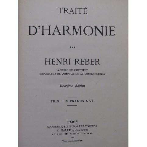 REBER Henri Traité d'Harmonie XIXe