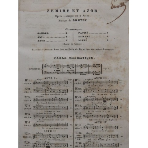 GRÉTRY Zemire et Azor ROSSINI La Donna del Lago Opéra ca1850
