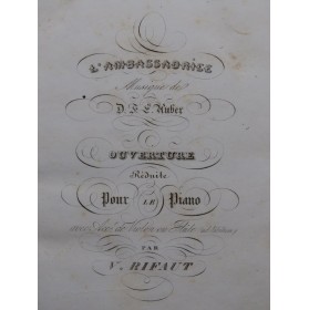 AUBER D. F. E. L'Ambassadrice Opéra Chant Piano ca1837