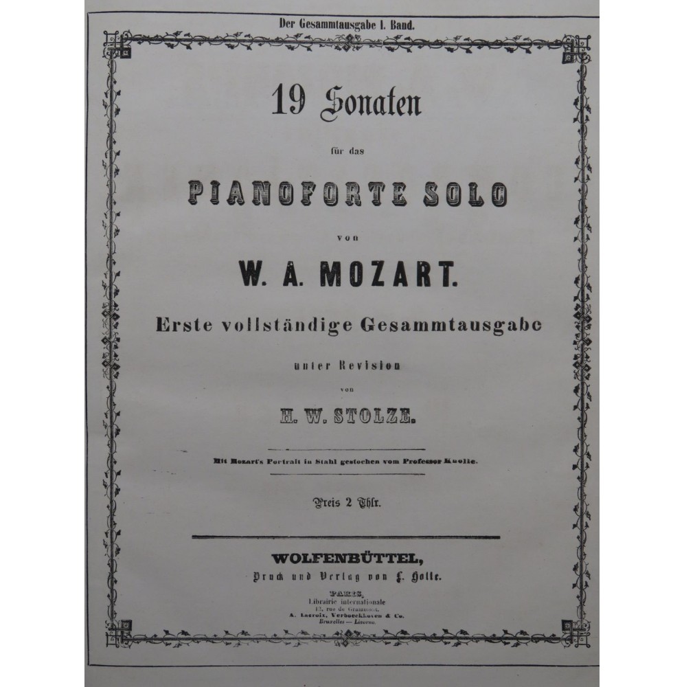 MOZART W. A. Sonaten Sonates 19 pièces pour Piano ca1850