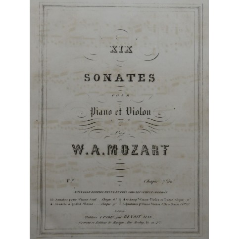 MOZART W. A. 19 Sonates Piano Violon ca1860