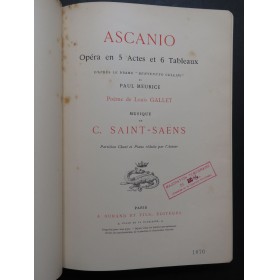 SAINT-SAËNS Camille Ascanio Opéra Chant Piano ca1890