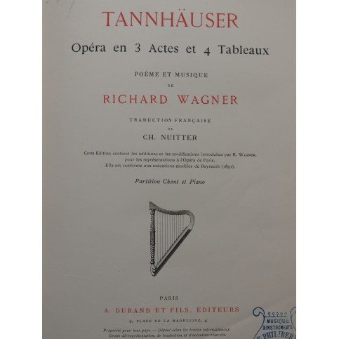 WAGNER Richard Tannhäuser Piano Chant Opéra ca1895