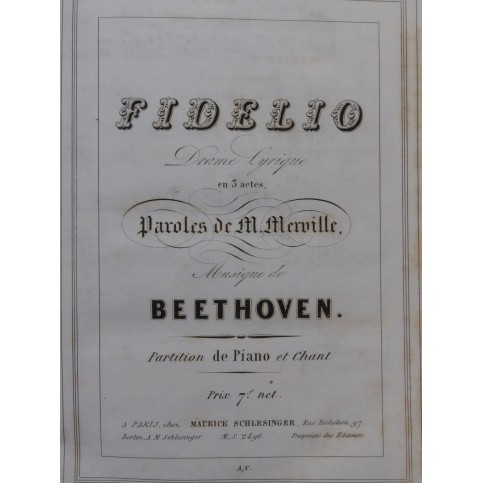 BEETHOVEN Fidelio Opéra Piano Chant ca1840