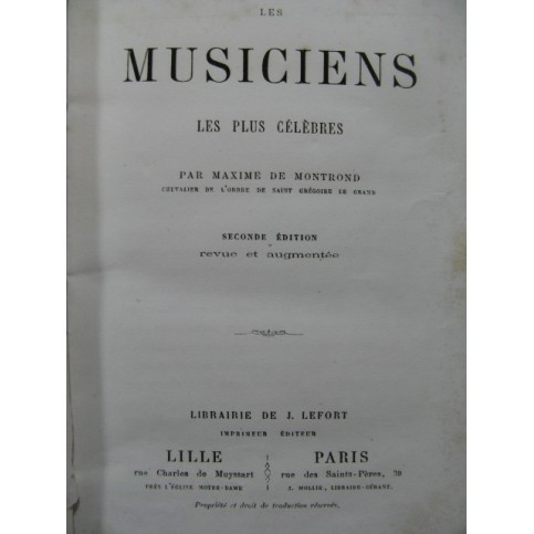 DE MONTROND Maxime Les Musiciens les plus célèbres 1867