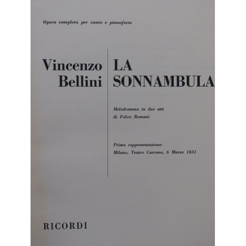 BELLINI Vincenzo La Sonnambula Opéra Chant Piano 1978