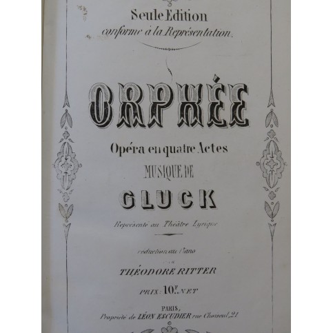GLUCK C. W. Orphée Opéra Piano Chant ca1860