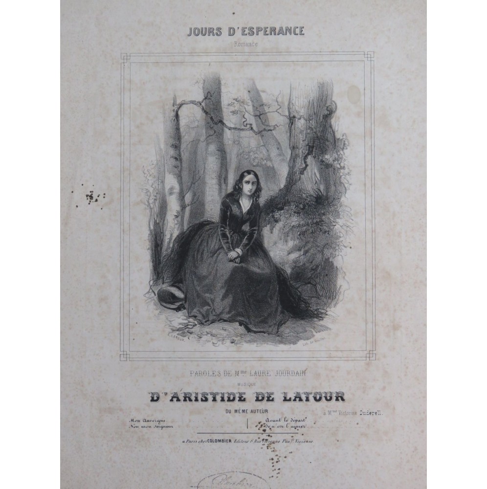DE LATOUR Aristide Jours d'Espérance Chant Piano ca1840