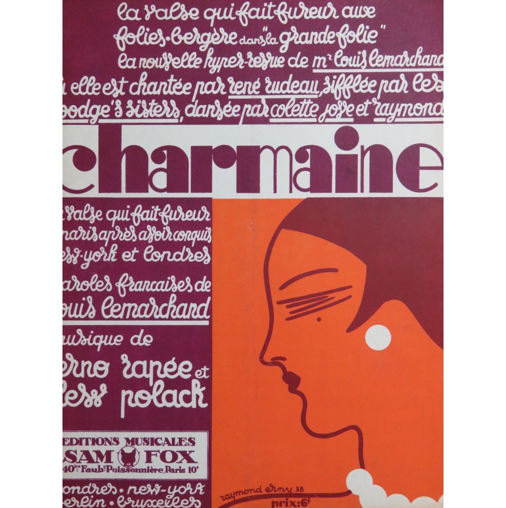 RAPEE Erno et POLLACK Lew Charmaine ! Chant Piano 1928