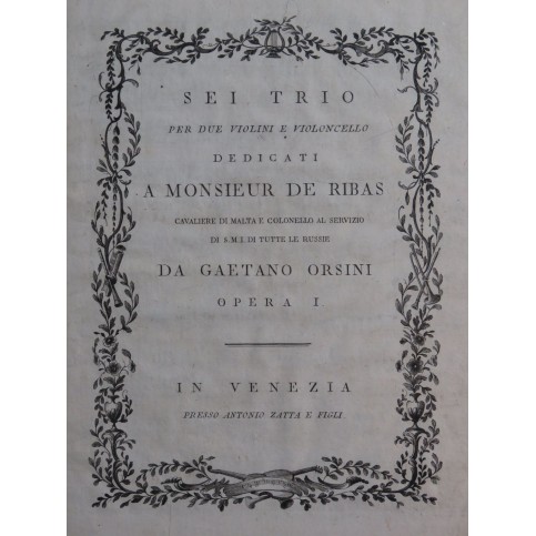 ORSINI Gaetano Sei Trio op 1 1er Violon ca1730