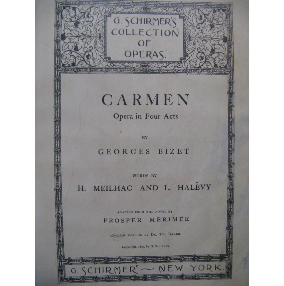 BIZET Georges Carmen Opéra English version Chant Piano 1895