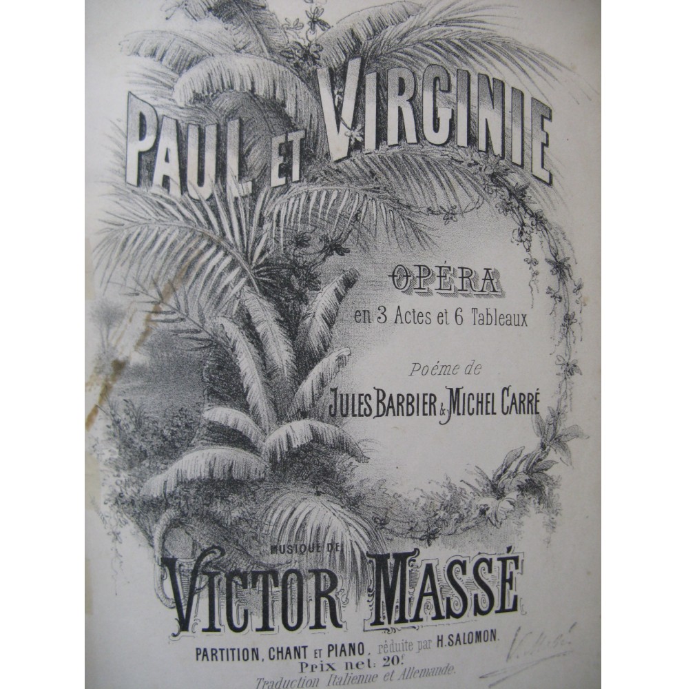 MASSÉ Victor Paul et Virginie Opéra Chant Piano 1876